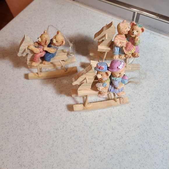 Unique Vintage Ceramic Bear Family on Wooden Rocking Horse - Picture 6 of 9